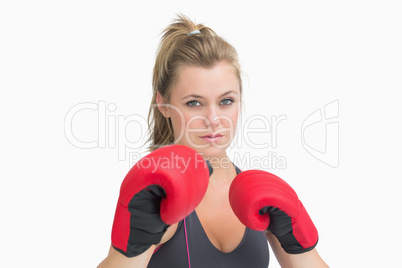 Woman wearing boxing gloves