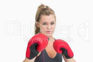 Woman wearing boxing gloves