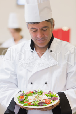 Chef looking at his salad