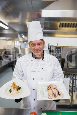 Chef presenting two dishes