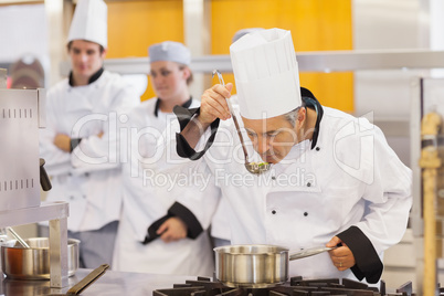 Chef tasting his students work