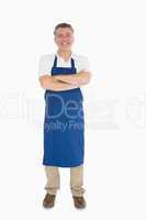 Laughing man dressed in apron