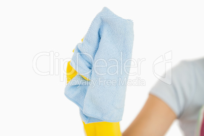 Woman using blue rag