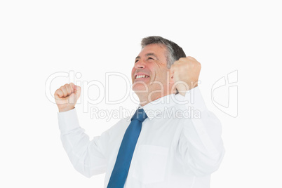 Cheering man in shirt and tie