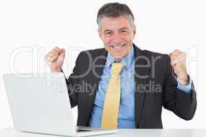 Succesful man sitting at his desk with laptop