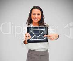Woman holding a tablet pc smiling