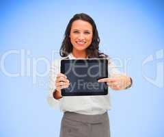 Businesswoman pointing on her digital tablet