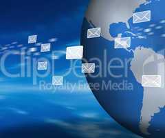 Email holograms moving past globe