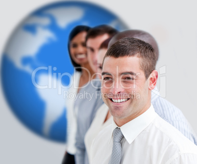 Businesspeople standing smiling