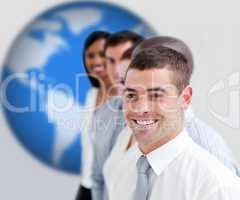 Businesspeople standing smiling