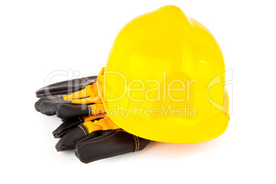 Hard hat and protective gloves