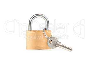 Padlock standing with key hanging