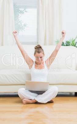 Woman having success while using internet