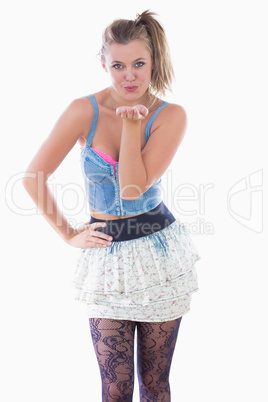 Eighties style woman blowing kiss