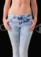 Woman holding her jeans