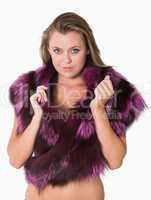Woman wearing fur stole