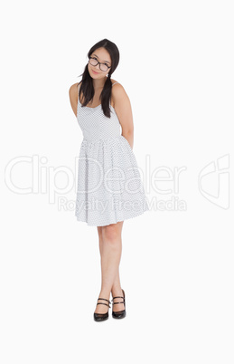 Woman in pigtails and polka dot dress
