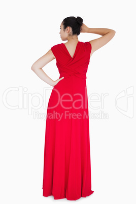 Woman wearing red dress