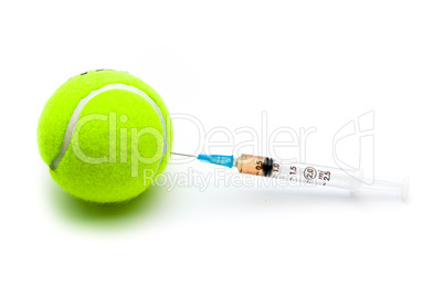 Tennis ball with a syringe