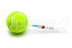 Tennis ball with a syringe