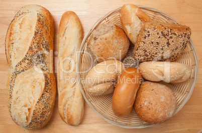 Bread on the table and the basket