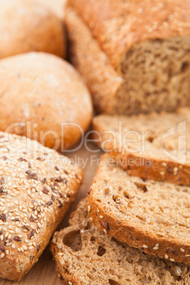 Wholemeal bread lying on the background