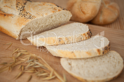 Sliced poppy seed baguette