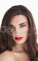 Woman with wavy hair and red lips