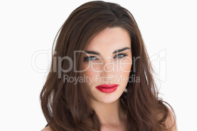 Woman with red lips staring at camera