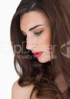 Woman with long hair and red lips
