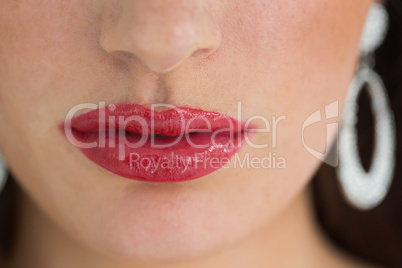 Close-up of woman with red lipstick