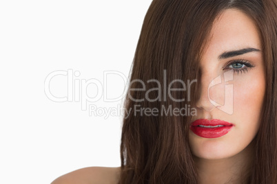 Woman with red lips and long hair