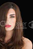 Woman with red lips looking at camera