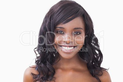 Smiling woman with curly hair