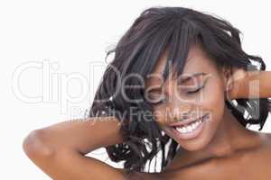 Woman ruffling her hair