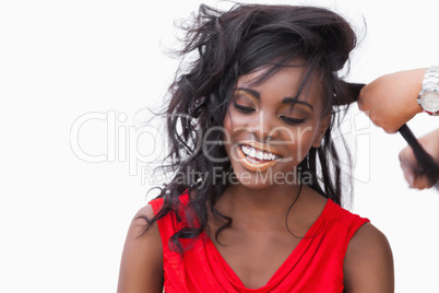 Woman wearing red dress