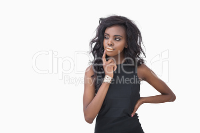 Woman posing in black dress