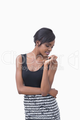 Woman posing in black dress