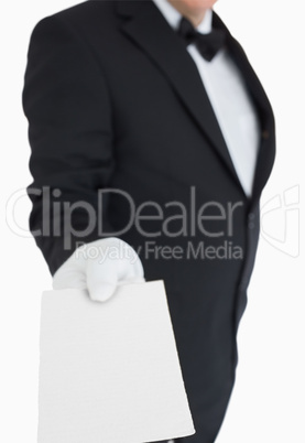 Waiter passing out a card Waiter passing out a card