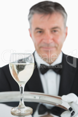White wine on silver tray