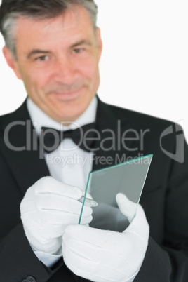 Smiling waiter using virtual screen