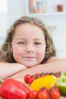 Close up of girl leaning on table