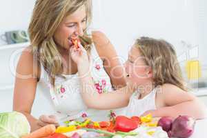 Daughter feeding her mother