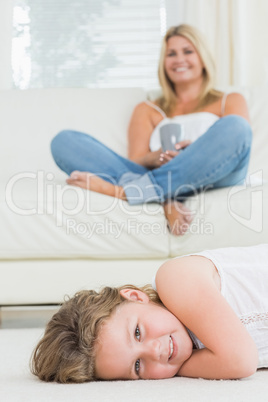 Daughter resting on the floor