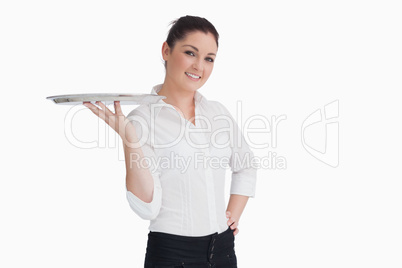 Waitress holding a tray