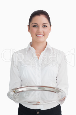 Waitress showing the tray