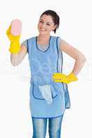 Cleaner woman washing with a sponge