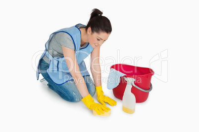 Cleaning woman washing the floor
