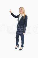 Businesswoman showing with her hand