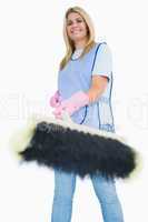 Cleaning woman sweeping up